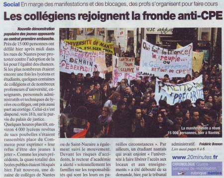 24 MAR NANT #  Les collégiens rejoignent la fronde anti-CPE